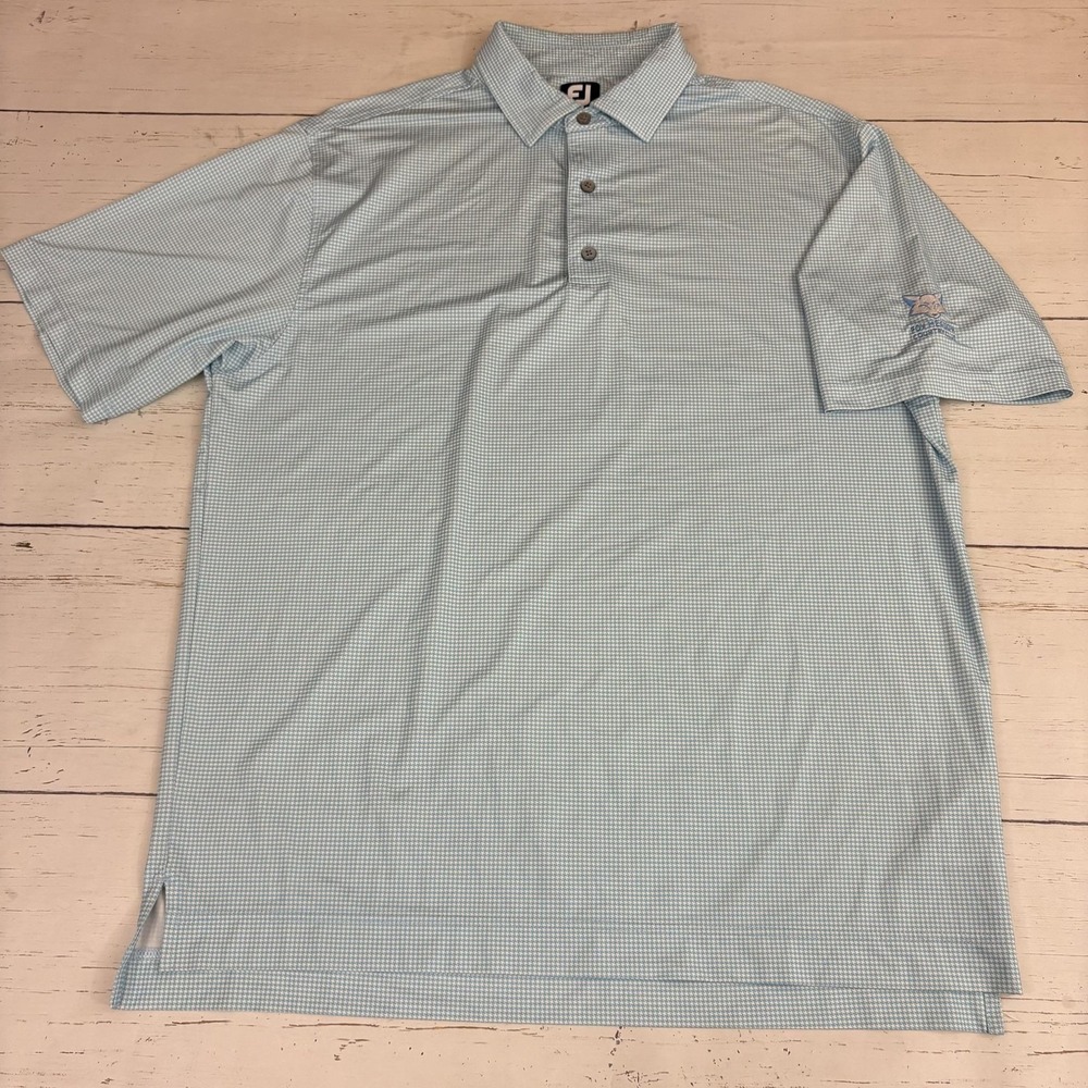 FootJoy Golf Polo Shirt Mens L Blue Houndstooth Fox Meadow Country Club